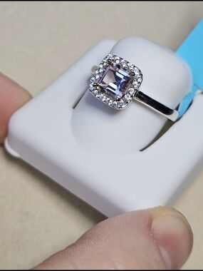 Elegant Pink Morganite CZ Halo Statement Ring - Sterling Silver